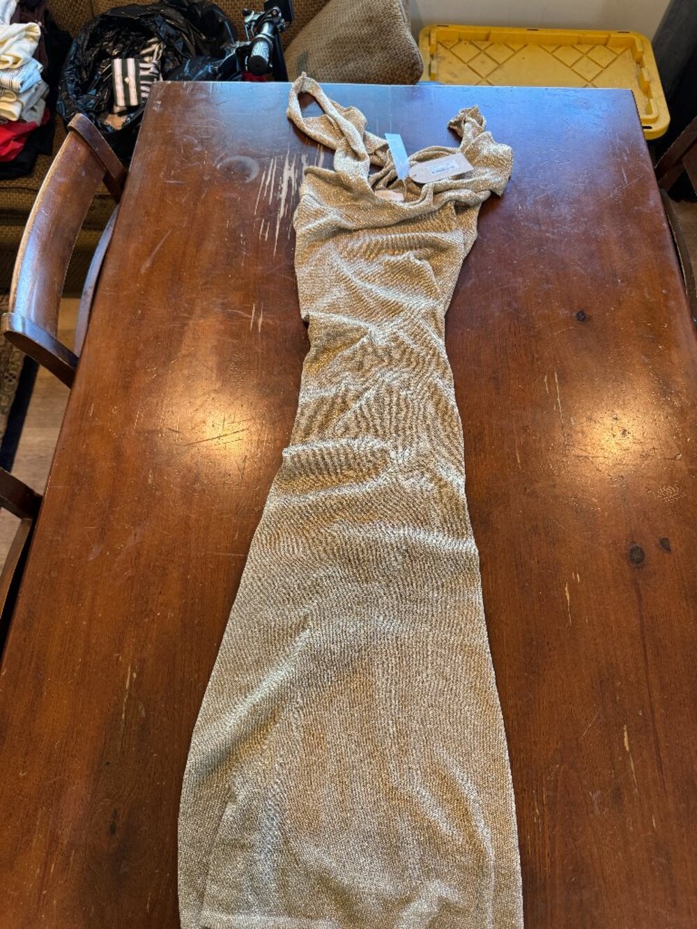 MESHKI Gracelyn Twisted Metallic Knit Maxi Dress (Gold, Size S, NWT)